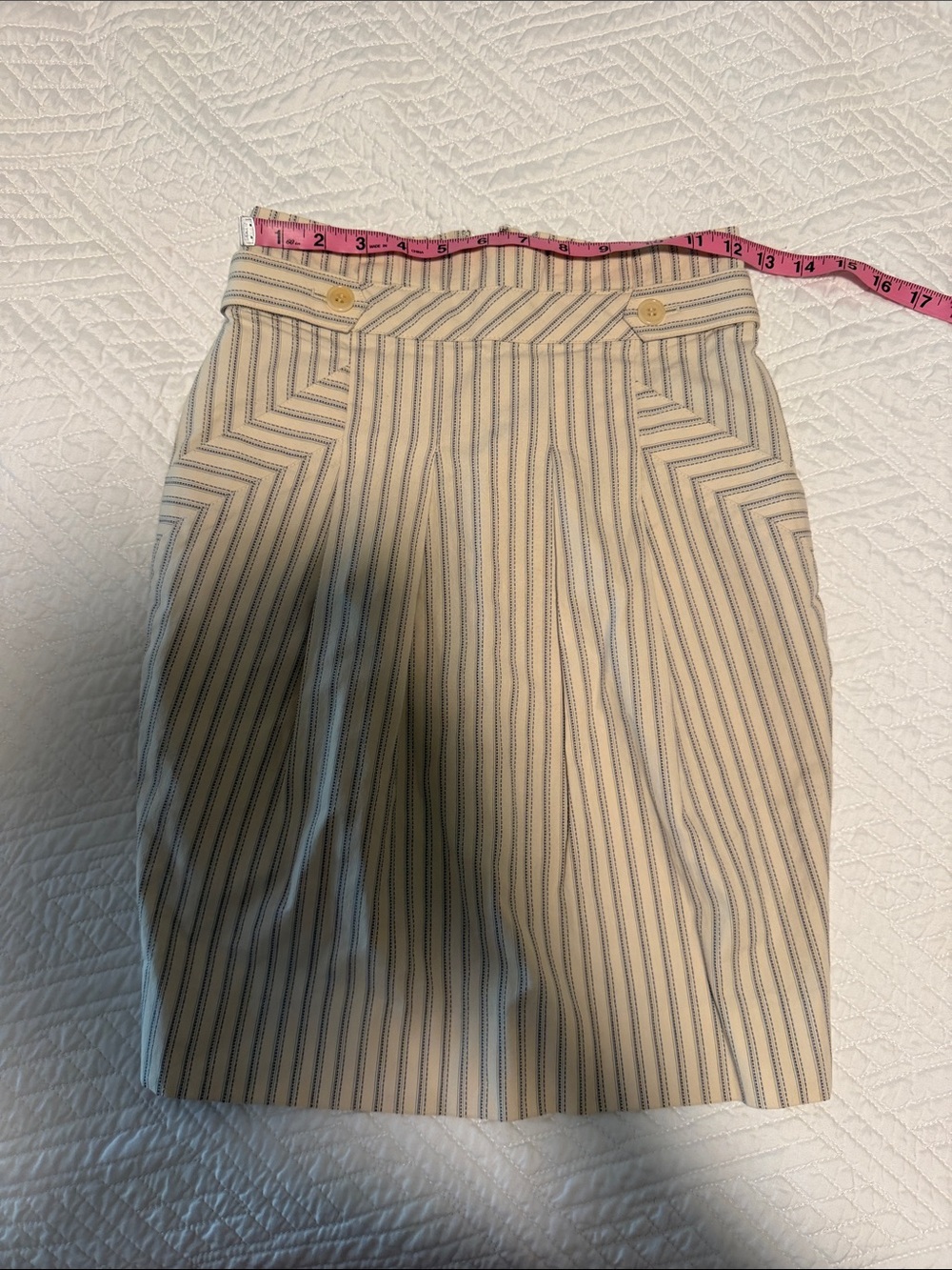 BCBGMaxAzria Cream Pencil Skirt with Navy Pinstripes